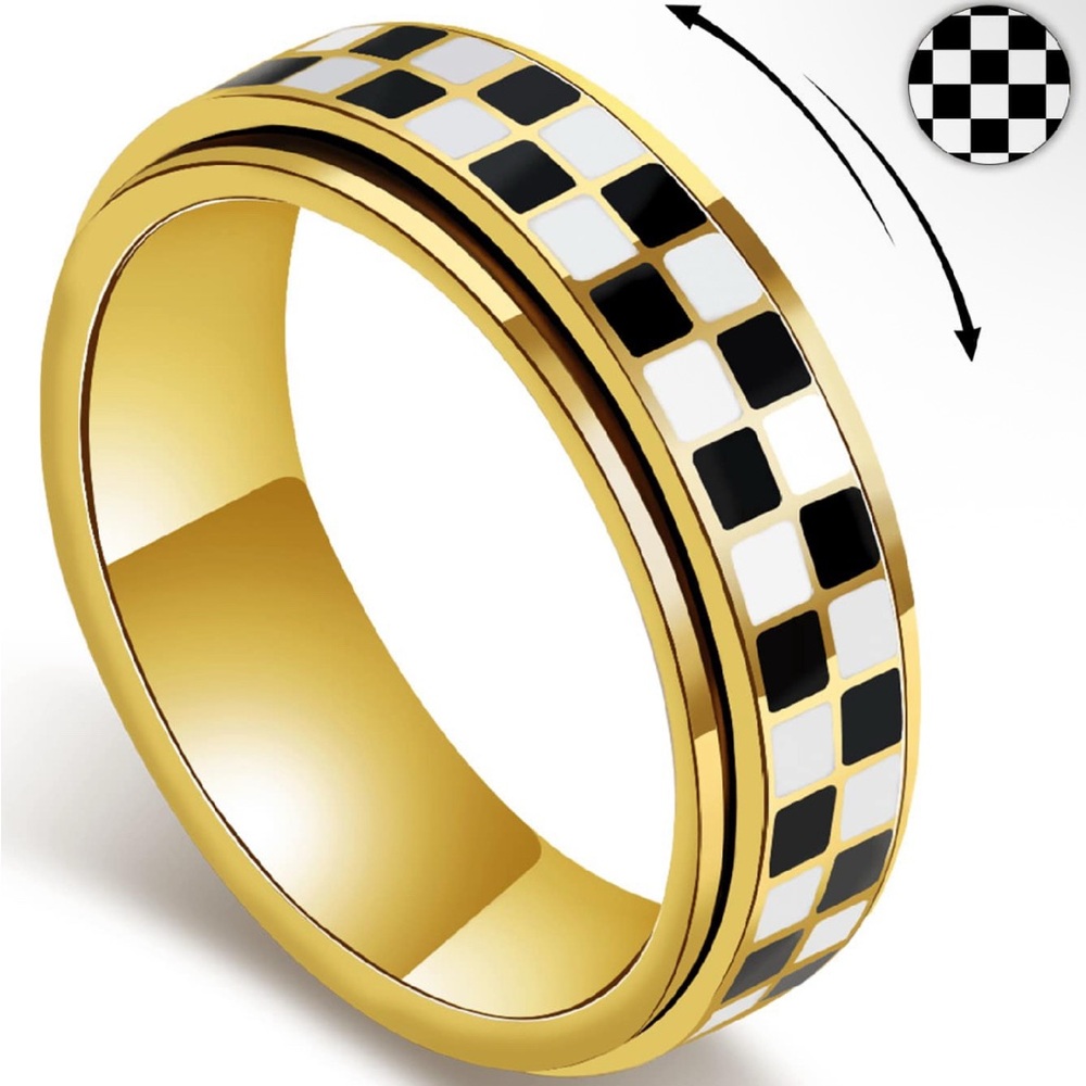 Gold and Black Checkered figdget Ring